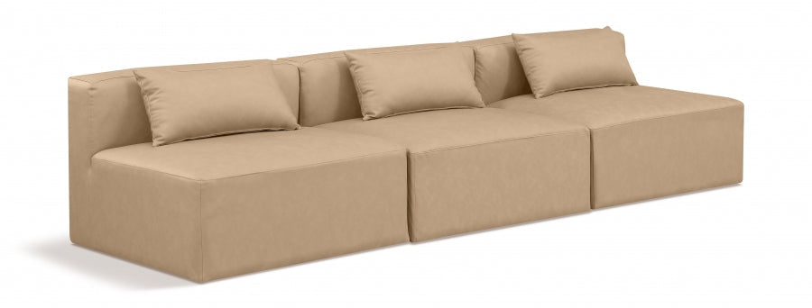 Cube Faux Leather Sofa Natural - 668Tan-S108A - Vega Furniture