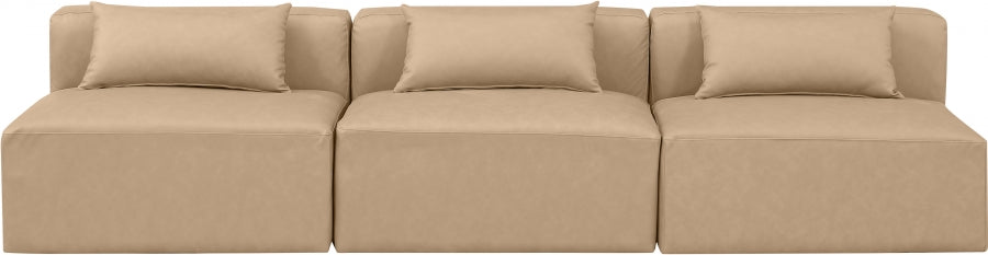 Cube Faux Leather Sofa Natural - 668Tan-S108A - Vega Furniture