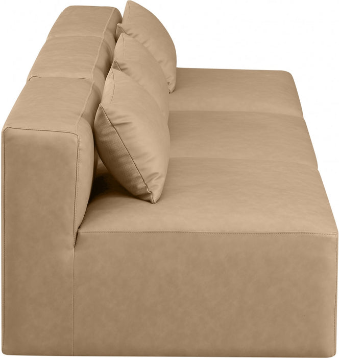 Cube Faux Leather Sofa Natural - 668Tan-S108A - Vega Furniture