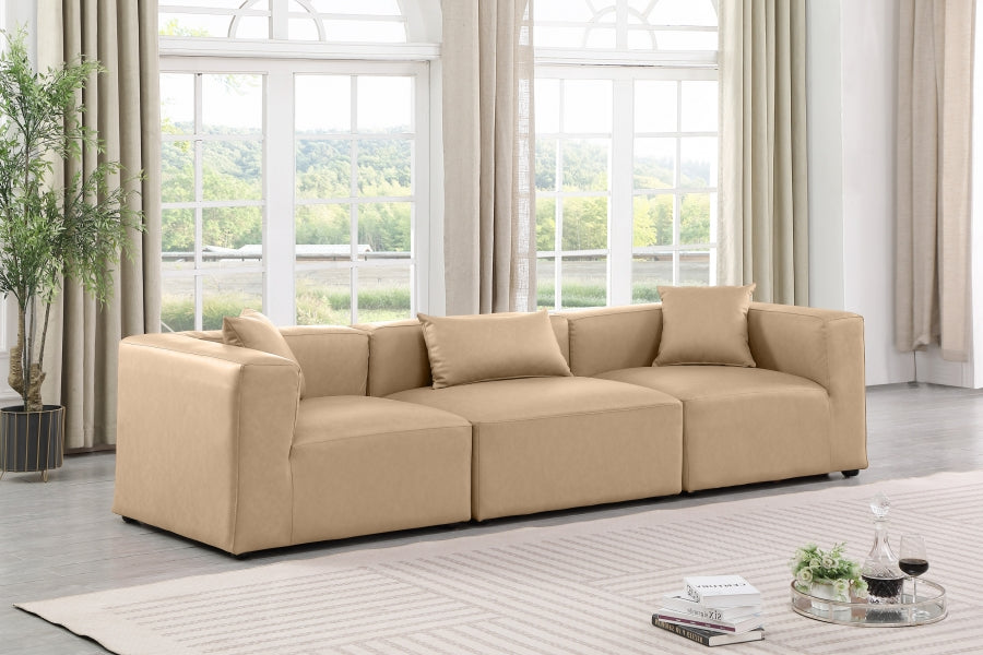 Cube Faux Leather Sofa Natural - 668Tan-S108B - Vega Furniture