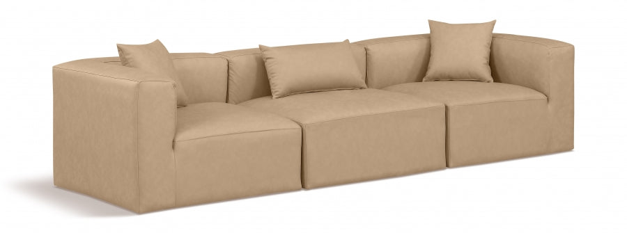 Cube Faux Leather Sofa Natural - 668Tan-S108B - Vega Furniture