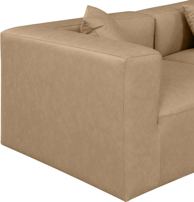 Cube Faux Leather Sofa Natural - 668Tan-S108B - Vega Furniture