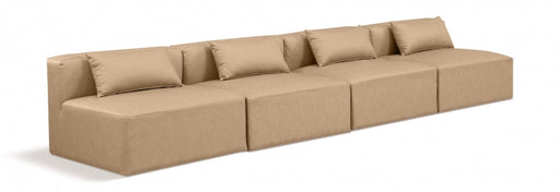 Cube Faux Leather Sofa Natural - 668Tan-S144A - Vega Furniture