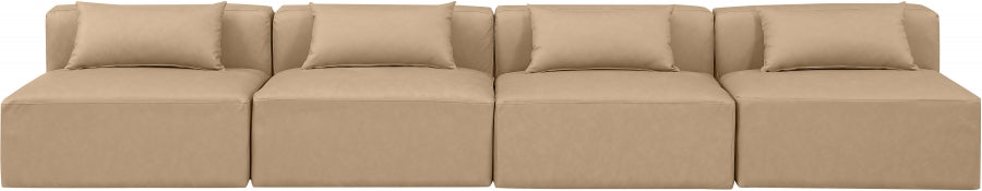 Cube Faux Leather Sofa Natural - 668Tan-S144A - Vega Furniture