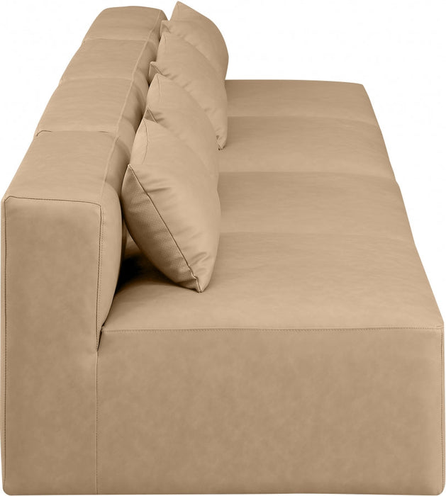 Cube Faux Leather Sofa Natural - 668Tan-S144A - Vega Furniture