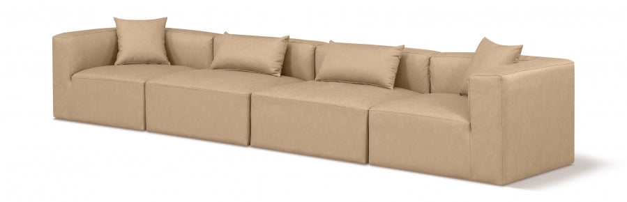 Cube Faux Leather Sofa Natural - 668Tan-S144B - Vega Furniture