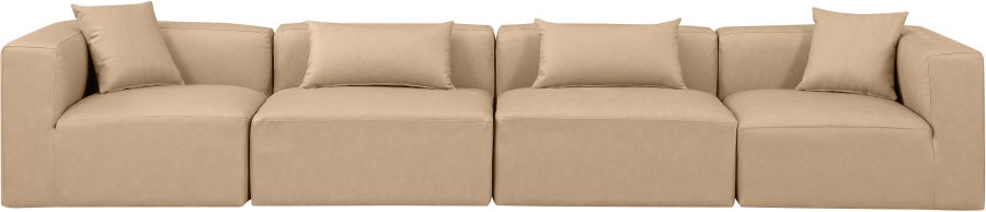 Cube Faux Leather Sofa Natural - 668Tan-S144B - Vega Furniture