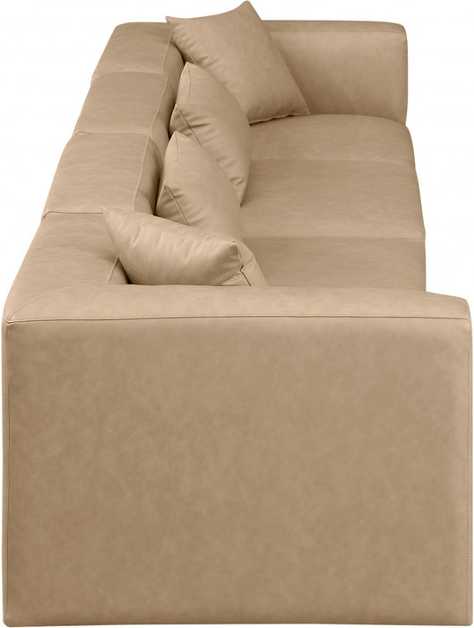 Cube Faux Leather Sofa Natural - 668Tan-S144B - Vega Furniture