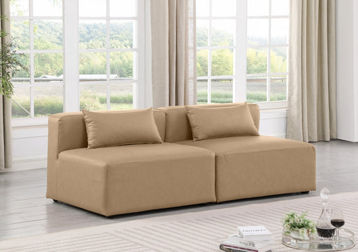 Cube Faux Leather Sofa Natural - 668Tan-S72A - Vega Furniture