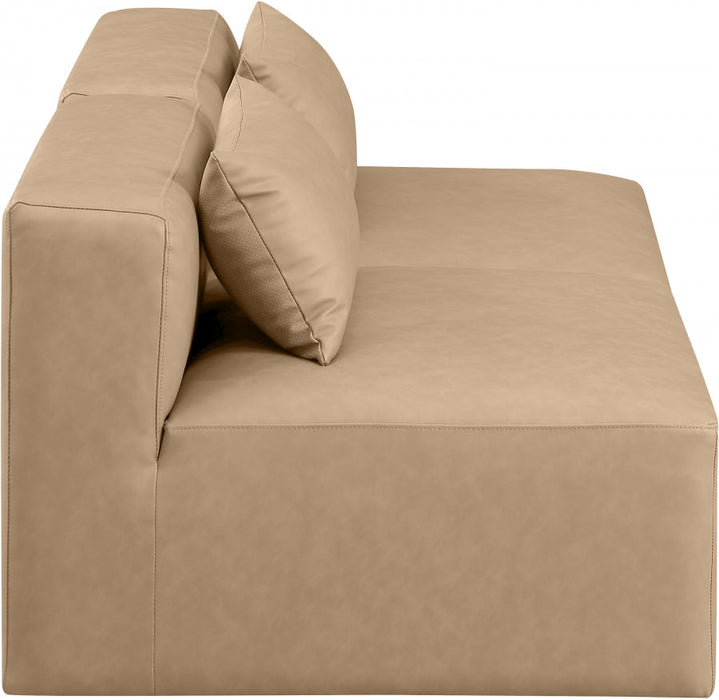 Cube Faux Leather Sofa Natural - 668Tan-S72A - Vega Furniture