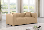 Cube Faux Leather Sofa Natural - 668Tan-S72B - Vega Furniture