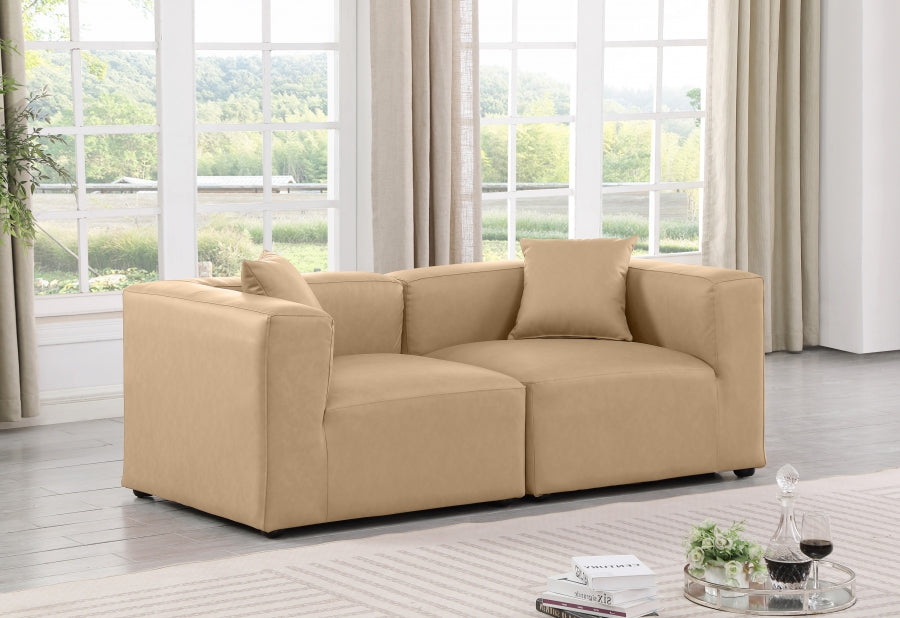 Cube Faux Leather Sofa Natural - 668Tan-S72B - Vega Furniture