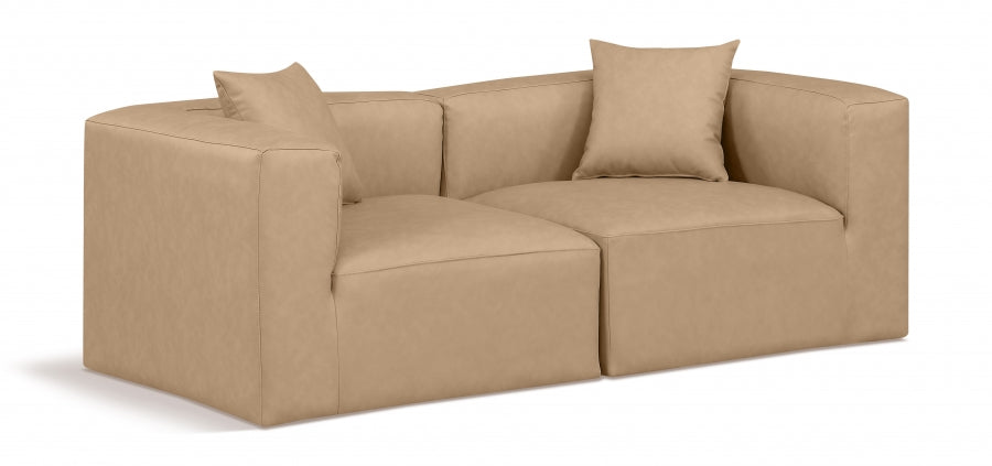 Cube Faux Leather Sofa Natural - 668Tan-S72B - Vega Furniture