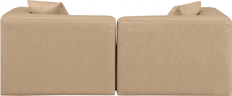 Cube Faux Leather Sofa Natural - 668Tan-S72B - Vega Furniture