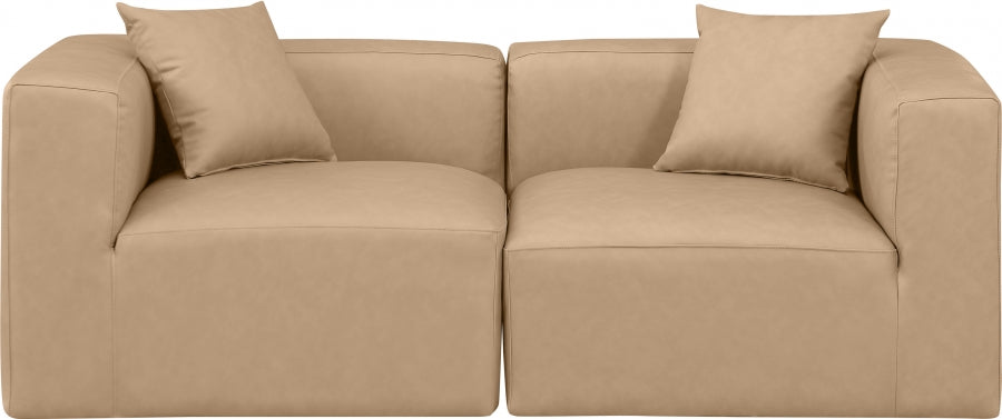 Cube Faux Leather Sofa Natural - 668Tan-S72B - Vega Furniture