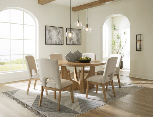 Dakmore Linen/Brown Round Dining Set - SET | D783-50 | D783-01(2) - Vega Furniture