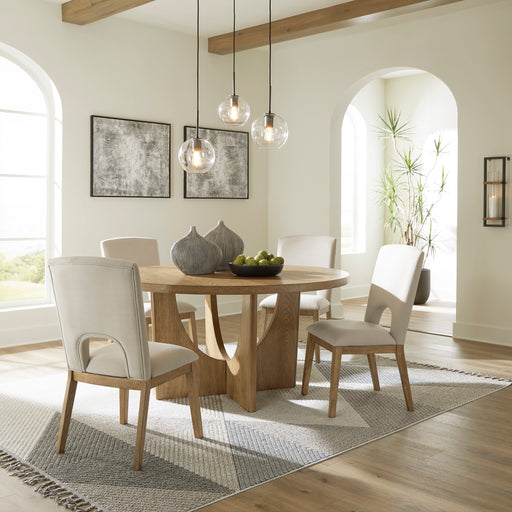 Dakmore Linen/Brown Round Dining Set - SET | D783-50 | D783-01(2) - Vega Furniture