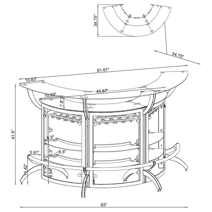 Dallas 2-shelf Curved Home Bar White and Frosted Glass (Set of 3) - 182136-S3 - Vega Furniture