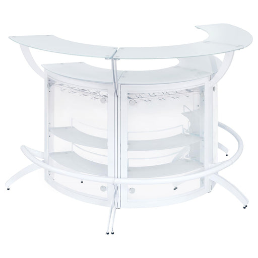 Dallas 2-shelf Curved Home Bar White and Frosted Glass (Set of 3) - 182136-S3 - Vega Furniture