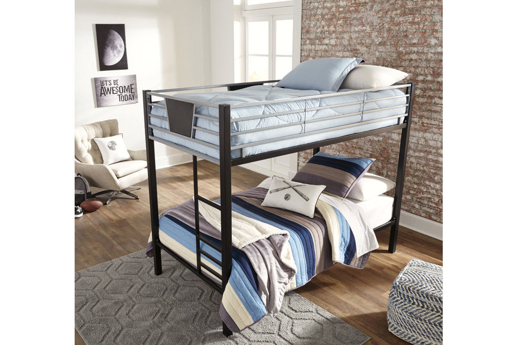 Dinsmore Black/Gray Twin over Twin Bunk Bed with Ladder - B106-59 - Vega Furniture