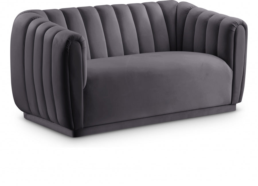 Dixie Grey Velvet Loveseat - 674Grey-L - Vega Furniture