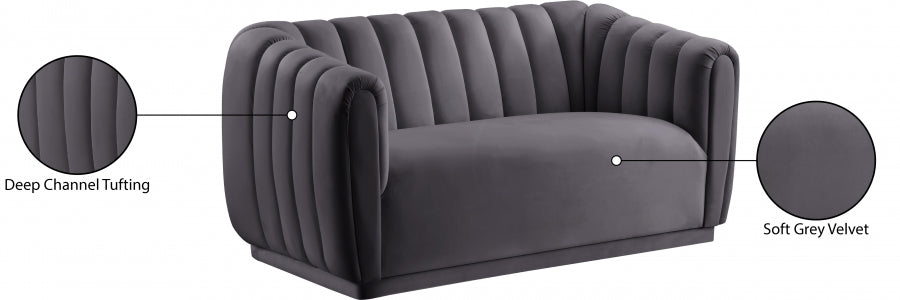 Dixie Grey Velvet Loveseat - 674Grey-L - Vega Furniture