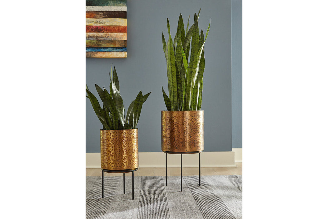 Donisha Antique Brass Finish Planter, Set of 2 - A2000407 - Vega Furniture