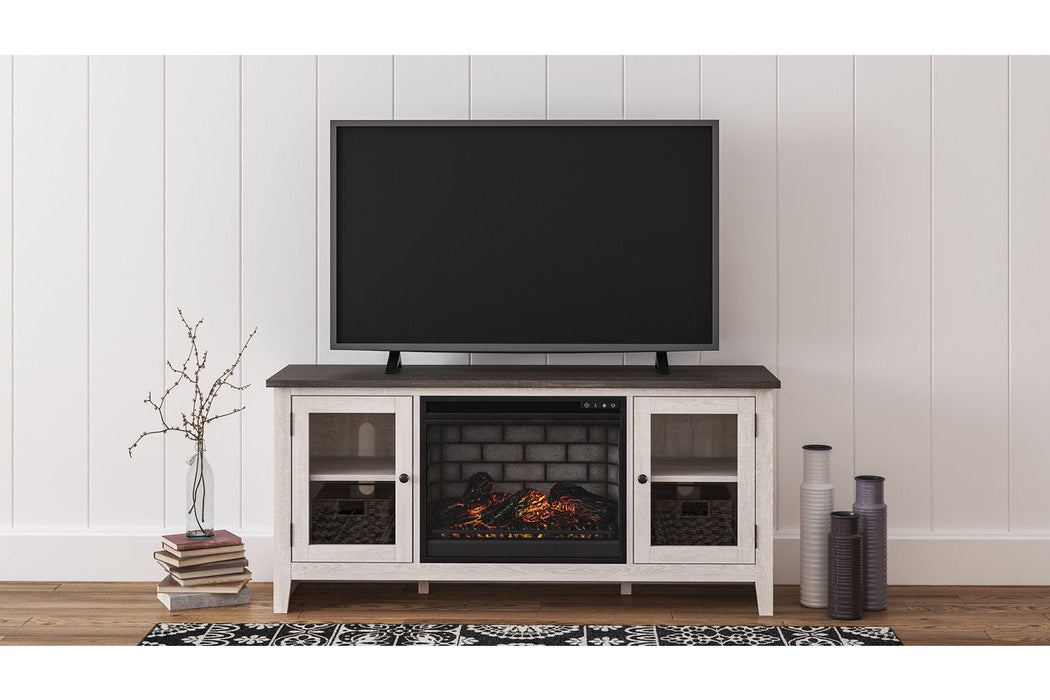 Dorrinson Two-tone 60" TV Stand with Electric Fireplace - SET | W100-101 | W287-68 - Vega Furniture