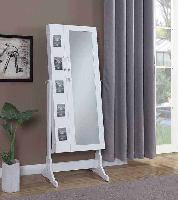 Doyle White Jewelry Cheval Mirror with Picture Frames - 904031 - Vega Furniture