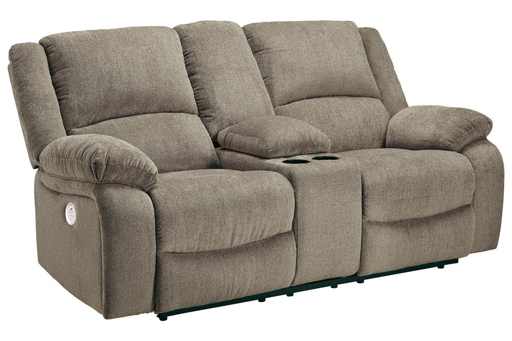 Draycoll Pewter Power Reclining Loveseat with Console - 7650596 - Vega Furniture