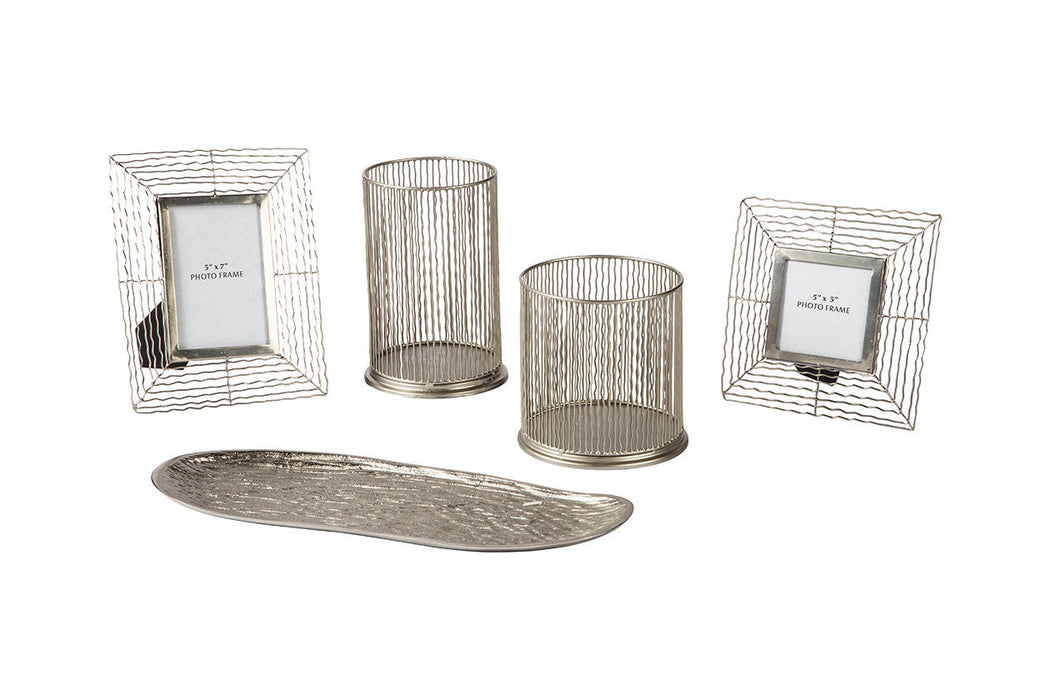 Dympna Silver Finish Accessory Set, Set of 5 - A2C00115 - Vega Furniture