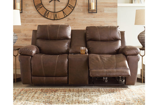 Edmar Chocolate Power Reclining Loveseat with Console - U6480518 - Vega Furniture