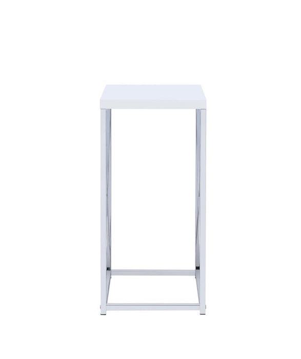Edmund Glossy White/Chrome Accent Table with X-cross - 930014 - Vega Furniture