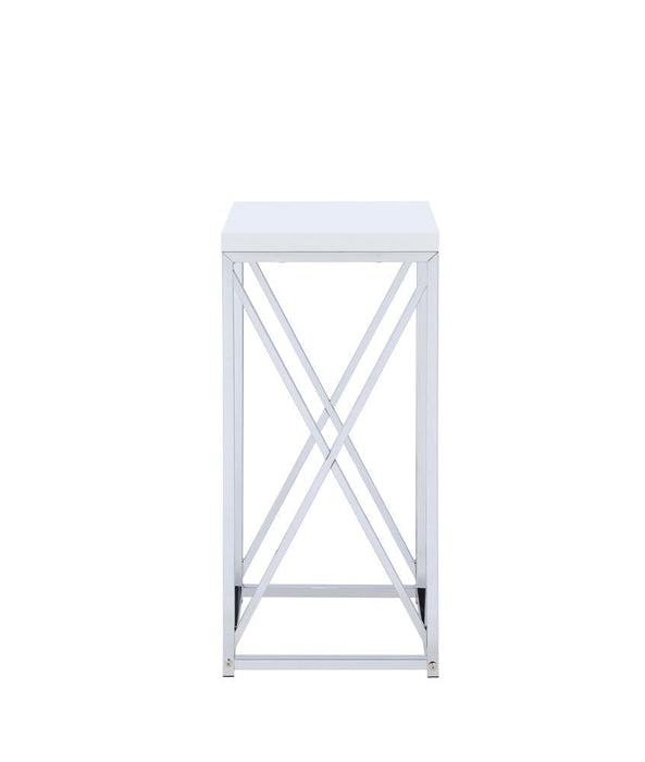 Edmund Glossy White/Chrome Accent Table with X-cross - 930014 - Vega Furniture