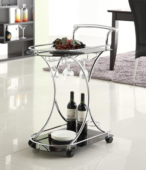 Elfman Chrome/Black 2-shelve Serving Cart - 910001 - Vega Furniture