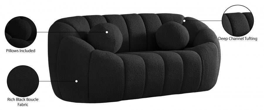 Elijah Black Boucle Fabric Loveseat - 644Black-L - Vega Furniture