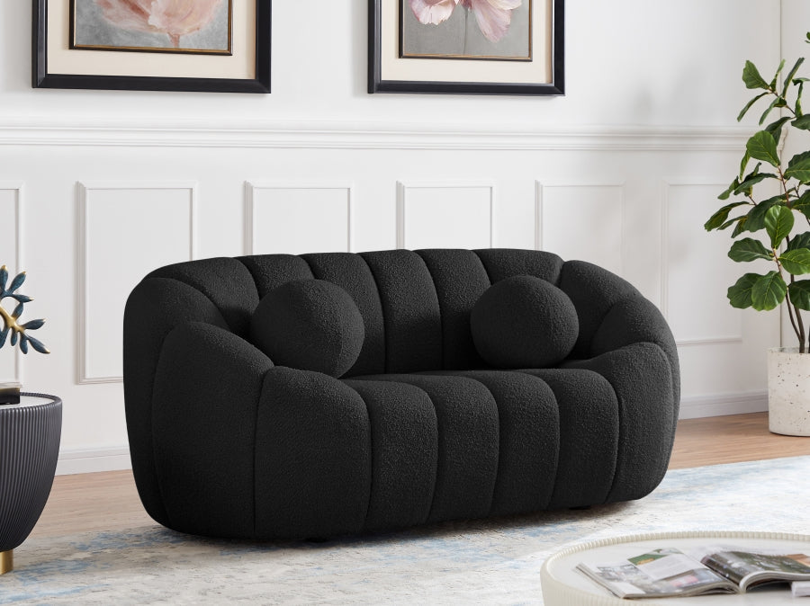 Elijah Black Boucle Fabric Loveseat - 644Black-L - Vega Furniture