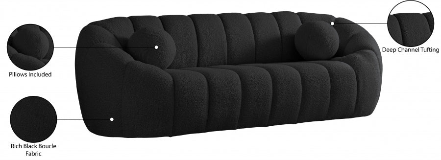 Elijah Black Boucle Fabric Sofa - 644Black-S - Vega Furniture