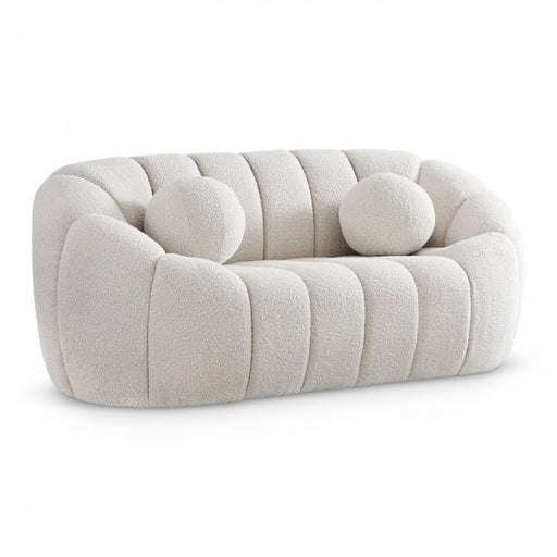 Elijah Cream Boucle Fabric Loveseat - 644Cream-L - Vega Furniture