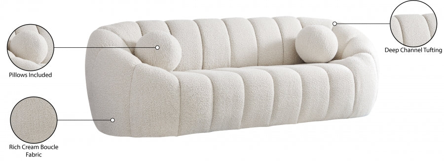 Elijah Cream Boucle Fabric Sofa - 644Cream-S - Vega Furniture