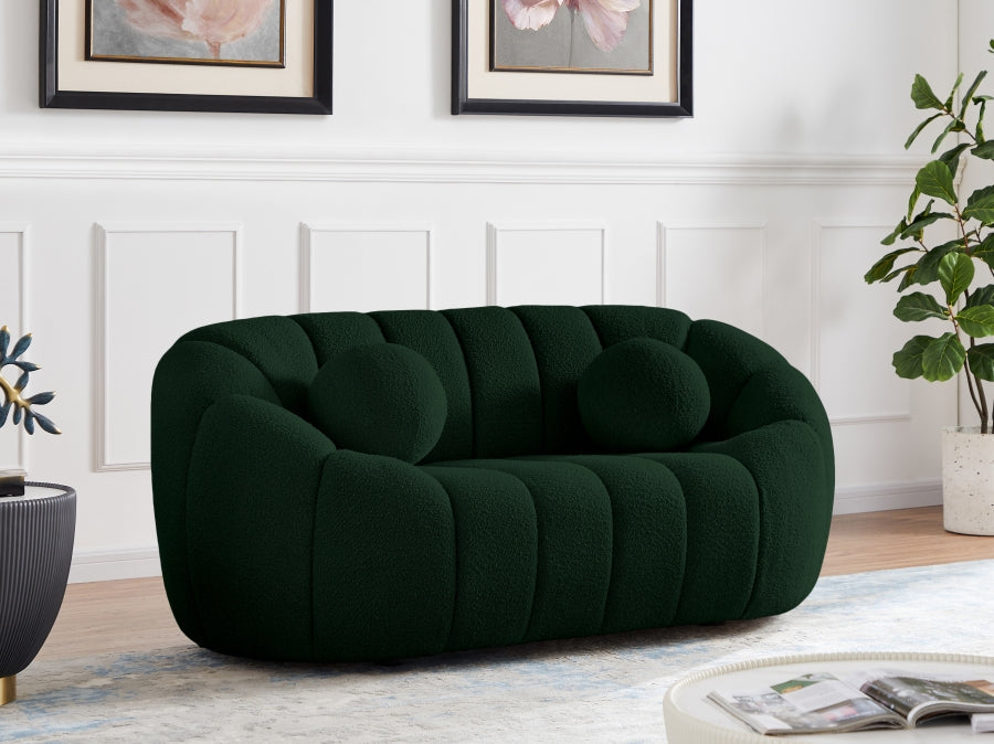 Elijah Green Boucle Fabric Loveseat - 644Green-L - Vega Furniture