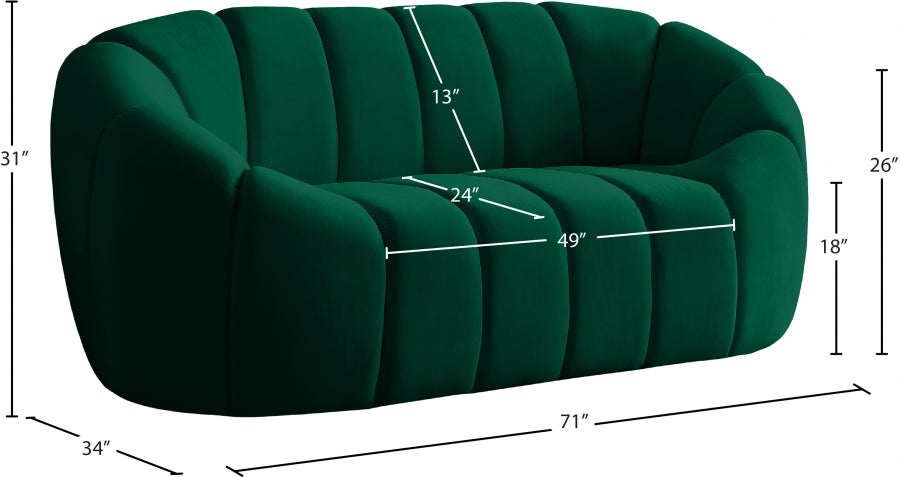 Elijah Green Velvet Loveseat - 613Green-L - Vega Furniture