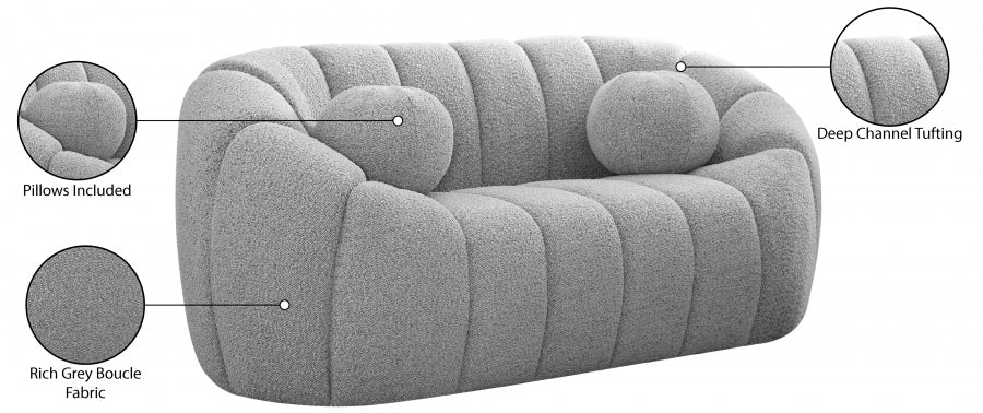 Elijah Grey Boucle Fabric Loveseat - 644Grey-L - Vega Furniture