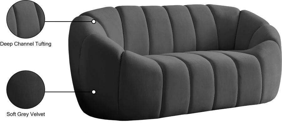 Elijah Grey Velvet Loveseat - 613Grey-L - Vega Furniture