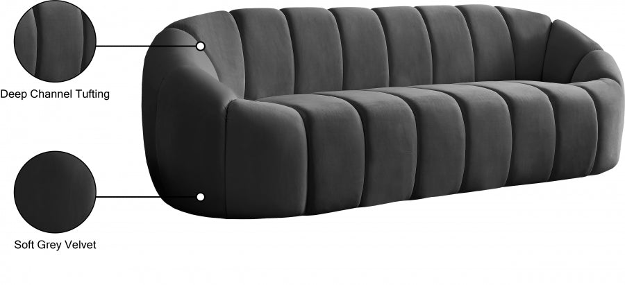 Elijah Grey Velvet Sofa - 613Grey-S - Vega Furniture