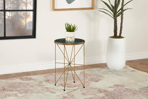 Eliska Green/Antique Gold Round Accent Table with Marble Top - 936061 - Vega Furniture