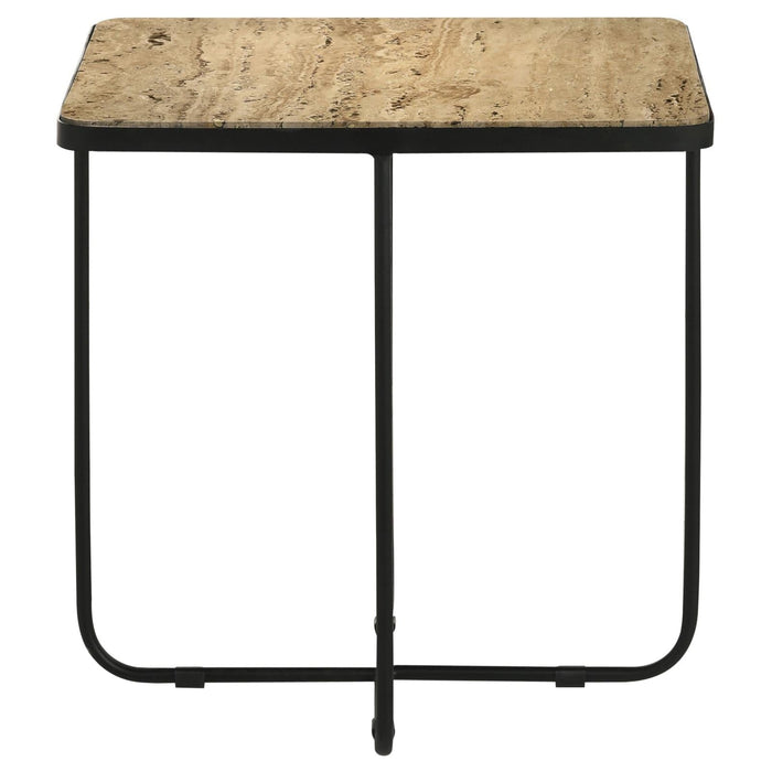 Elyna Travertine/Black Square Accent Table - 935855 - Vega Furniture