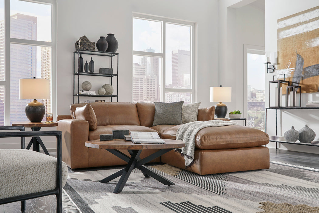 Emilia Caramel Leather 3-Piece Sectional with Ottoman - SET | 3090164 | 3090165 | 3090108 - Vega Furniture