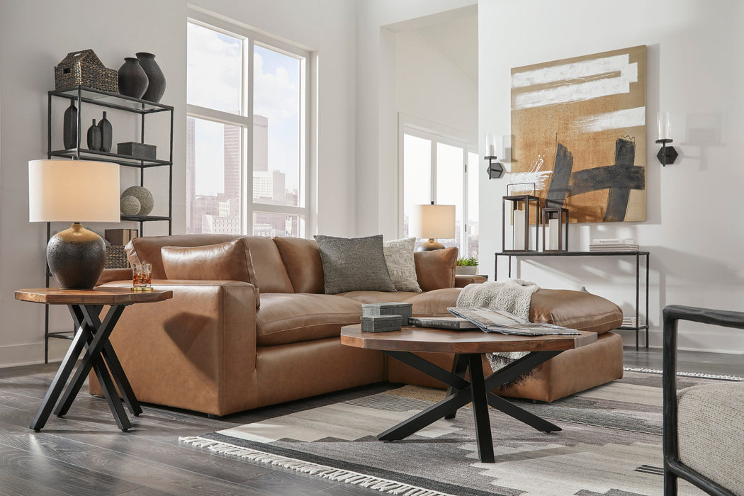 Emilia Caramel Leather 3-Piece Sectional with Ottoman - SET | 3090164 | 3090165 | 3090108 - Vega Furniture