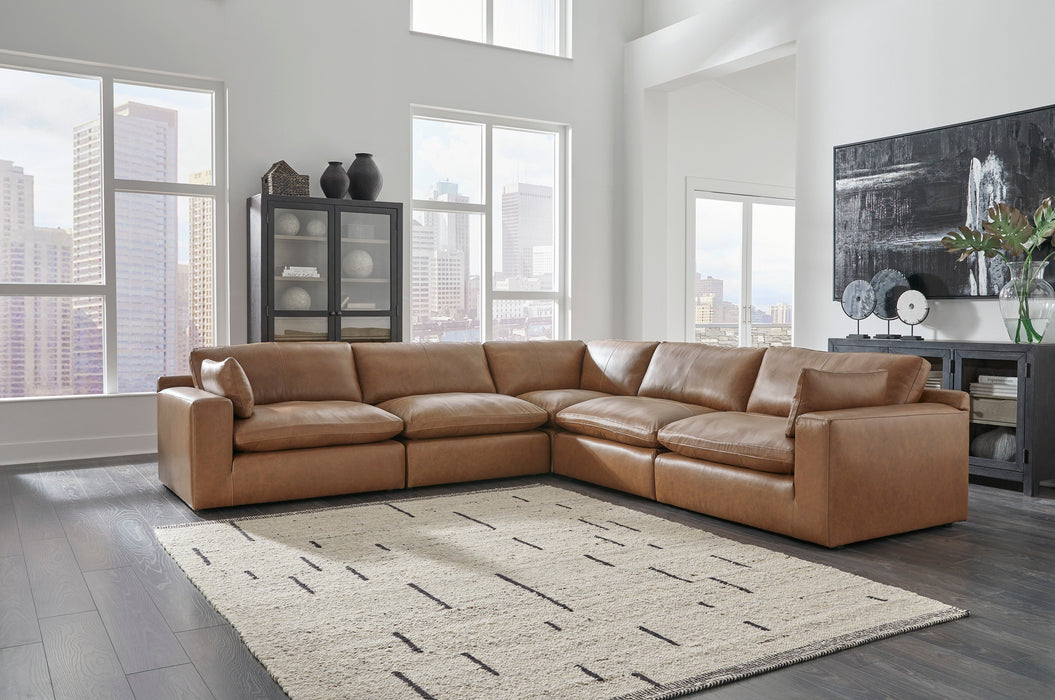 Emilia Caramel Leather 5-Piece Sectional - SET | 3090164 | 3090165 | 3090177 | 3090146 | 3090146 - Vega Furniture